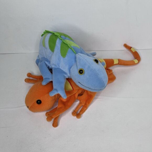 LOT Of 2 Caltoy Blue Orange Plush Pretend Play Iguana Lizard Hand Puppet - Picture 1 of 10